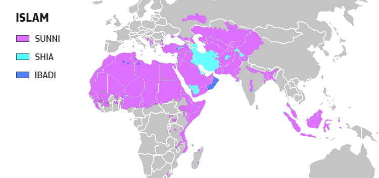 Шииты и сунниты карта расселения в мире